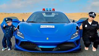 Voiture de police Ferrari avec enfants policiers et cinq enfants