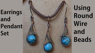 Simple Beginner Earrings and Pendant Jewelry Set Bead Wire Wrapping Tutorial