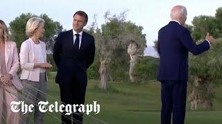 Joe Biden appears to walk off during G7 flag ceremony