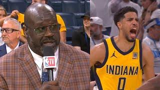 Shaq reacts to Tyrese Haliburton game winner and Pacers winning Game 1 vs OKC