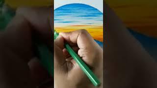 how to draw a scenery drawing & sunset #shorts #drawing