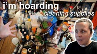 Decluttering and organizing my garage shelf for cleaning supplies and kitchen/pantry overflow!