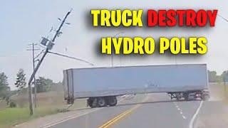 SEMI TRUCK DESTROY HYDRO POLES | Road Rage Brake Check, Idiot Driver USA & Canada Driving fails 2024