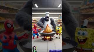 King Kong Frying Smosa in the supermarket with Spidey and sponge bob  #kingkong #spongebob #samosa