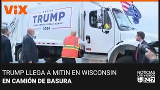 Trump llega a mitin en Wisconsin en camión de basura: Noticias Univision 24/7 30 de octubre de 2024