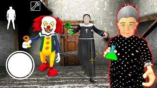 Страшный КЛОУН "ОНО" и МОНАХИНЯ УБИВАЮТ меня в ГРЕННИ Сосед - Clown Neighbor Gang Granny