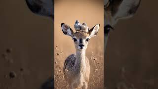 Two birds perched on a deer's head, creating a serene natural scene.#shorts #shortvideo #birdlife