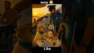 With loyal paws and a loving soul, the dog paints Jesus. ️️