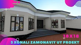 18X18 O'LCHAMLI 5 XONALI  ZAMONAVIY  UY VIDEO OBZOR 3D MODEL #03