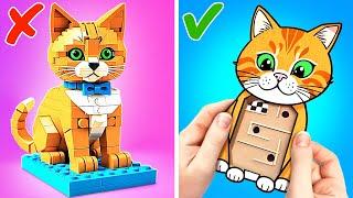 Lego Cat VS Paper Cat?!  *Super Cat Survives Cardboard Maze*