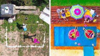 PISCINA DE BRICOLAJE GIGANTE EN EL PATIO TRASERO || IDEAS DE DECORACIÓN PARA EL PATIO TRASERO