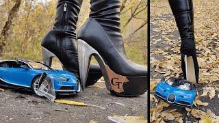 BUGATTI CHIRON gets CRUSHED by Metal Heel Boots !