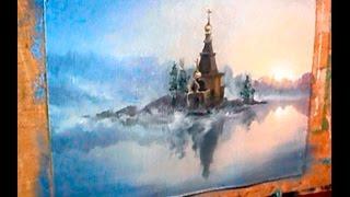 Живопись масляными красками. Церковь. Урок. Oil painting. Church. Lesson.