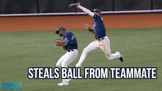 Centerfielder steals ball from left fielder, a breakdown