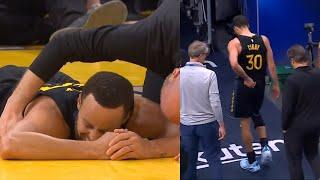 Steph Curry in serious pain after hard fall onto back and limps to locker room vs Raptors