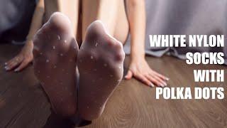 White nylon socks with polka dots /// Примерка белых нейлоновых носочков