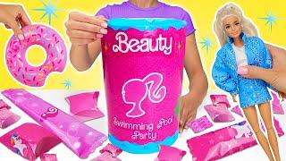 LARGE DIY Pool Party Unboxing Set: Reveal All The Doll Surprises