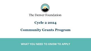 Community Grants Program Pre-Application Information Session, Cycle 2 2024