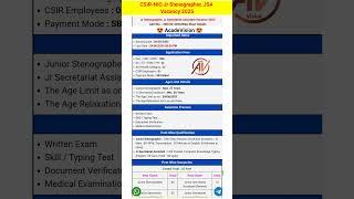 CSIR-NIO Jr Stenographer, JSA Vacancy 2025 #csir #stenographer #acadevision