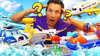 Le danger en mer ! Zuma et Robocar POLI attrapent un requin Jeux avec jouets pour les enfants