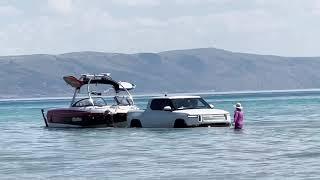 2022 Rivian R1T Launches a Boat IN Bear Lake Idaho