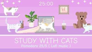 Study with Cats  Pomodoro Timer 25/5 x Animation | Relaxing study session with chill lofi bgm