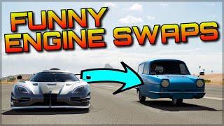 FUNNY ENGINE SWAPS #2 | Forza Horizon 3 Dev Mods | VTEC Veyron, FXXK GTR & more!