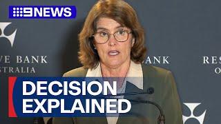 RBA Governor Michele Bullock explains interest rate decision | 9 News Australia