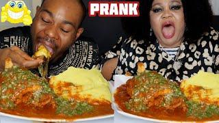 I added too much Pepper in My Wife's Soup "Prank" Okra Soup and Fufu | African food Eating Mukprank