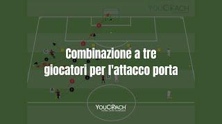 Circuito tecnico per il calcio con combinazione a tre giocatori per l'allenamento dell'attacco porta