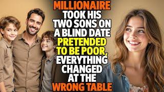 MILLIONAIRE TOOK HIS 2 SONS ON A BLIND DATE, PRETENDED TO BE POOR, EVERYTHING CHANGED AT THE WRONG..