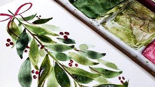 Watercolor Mistletoe for Holiday Cards  Christmas Essentials! Beginners this is for U! #watercolors