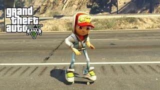 JAKE FROM SUBWAY SURFER w/ SKATEBOARDING!! (GTA 5 Mods)