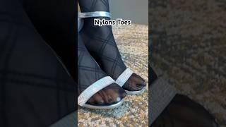 Closeup Nylons Toes! Sheer Black Pantyhose Stockings Tights Legs Feet Sandals Heels