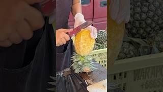 Thai girl sells sweet pineapple - Fruit Cutting Skills - Thai Street Food