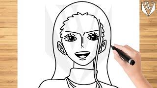 How to draw Nico Robin One Piece Step by step Tutorial | Free Download Coloring Page