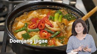 Doenjang jjigae (Soybean Paste Stew with Pork and Vegetables). Deliciously warming and comforting!