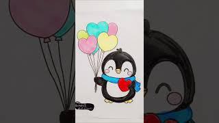 cute baby penguin drawing #penguin #colors #mixmedia #kids #coloring #shorts #satisfying #viral