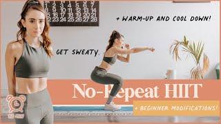 30-MIN NO-REPEAT HIIT Workout w/ Warmup + Cool Down (Burn LOADS of Calories!)