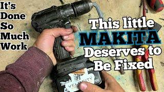 Little Makita DHP483 Compact drill is near worn out, it deserves to be repaired after a hard life.