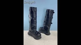 JIALINNA PUNKY STYLE WIDE-CALF KNEE-HIGH CHUNKY SOLE BOOTS #shorts  #casualstreetwear #fashion #shoe