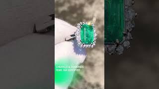 Natural emerald and diamonds ring, GIA certified, 14k white gold, www.goldaevo.com #naturalgemstone