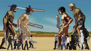 Chainsawman titan, Katanaman TItan power, makima, denji vs Eren Yeager, Armored Cartoon cat battle