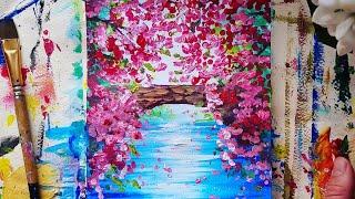 BRIDGE | Spring landscape | Draw flowering simply