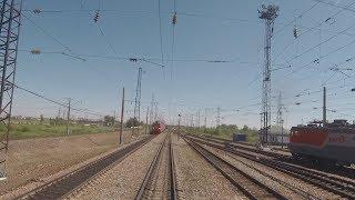 Cab View Train Russia: Mariinsk-Krasnoyarsk. Train ride. Summer in Siberia