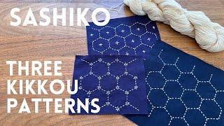 How do you stitch these Kikkou (hexagon) patterns with Sashiko? Kikkou/Juji-Kikkou/Tsuno-Kikkou