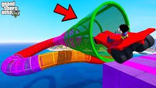 FRANKLIN TRIED IMPOSSIBLE ENDLESS TUNNEL PARKOUR RAMP CHALLENGE GTA 5 | SHINCHAN and CHOP