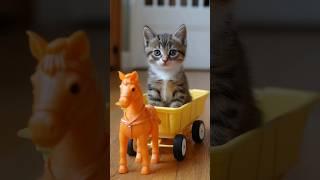 Kitten riding toy horse cart. #shortsfeed #cute #viralvideo #cat #catlovers #catvideos #pets #horse