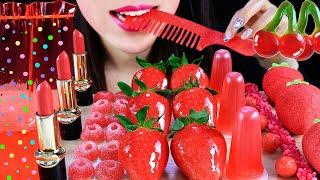 ASMR EDIBLE HAIR BRUSH KOHAKUTOU SHEET JELLY LIPSTICK STRAWBERRY TANGHULU ROPE JELLY JUICEDROPPOP