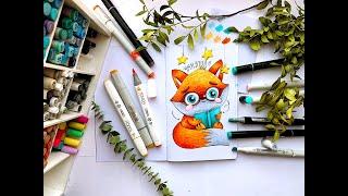 Tutorial Fox / Лисенок видео-урок / Как рисовать спиртовыми маркерами /How to use alcohol Markers